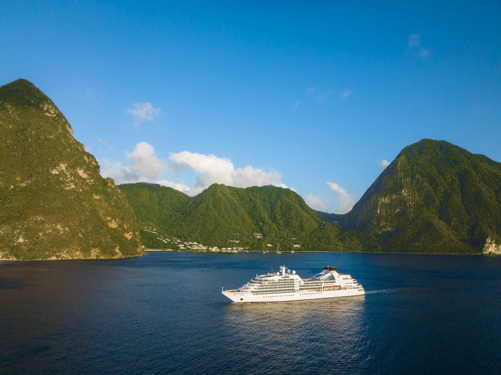 A Seabourn ship sails the Caribbean Sea