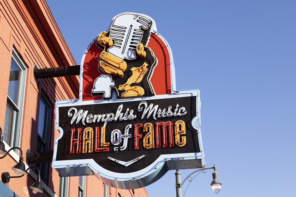 Home 15 Sign for the Memphis Music Hall of Fame in Memphis, Tennessee.