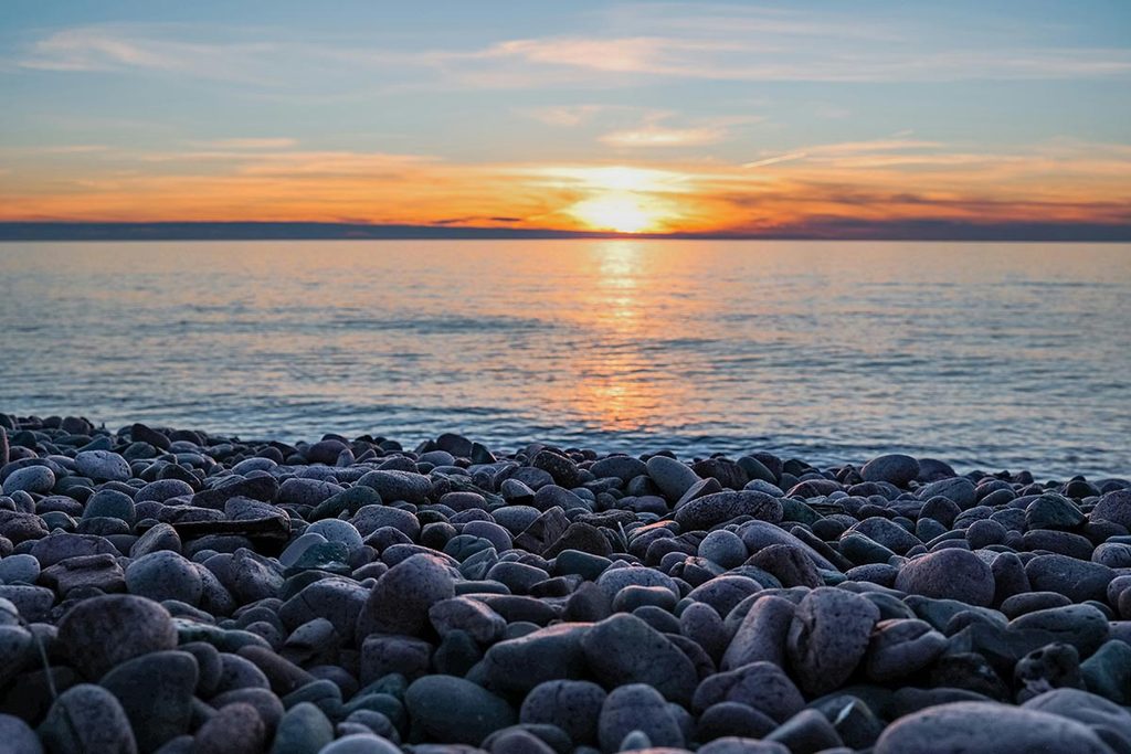Sunset over Lake Superior, one of the Great Lakes in North America.