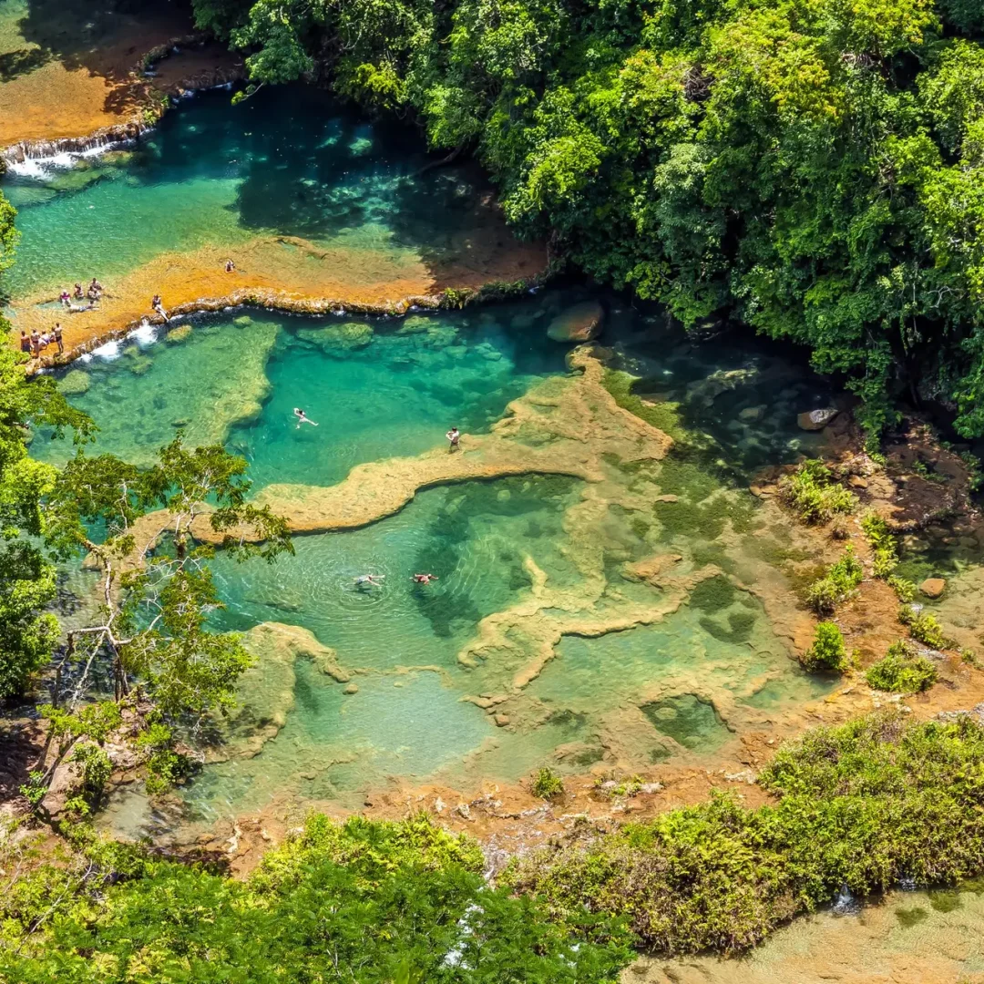 Semuc Champey, a natural monument located in the Alta Verapaz department of Guatemala near Lanquín.  Credit: GalasdeGuatemala.com