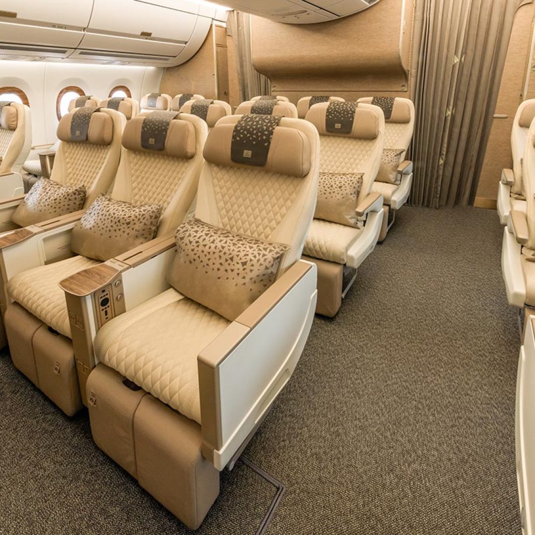 Emirates' Premium Economy cabin on the Airbus A350-900, which is used on the Edinburgh-Dubai route (Photo: Emirates)