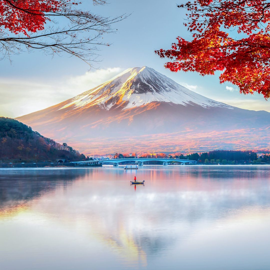 Mount Fuji reflected in Kawaguchikok Lake, Japan