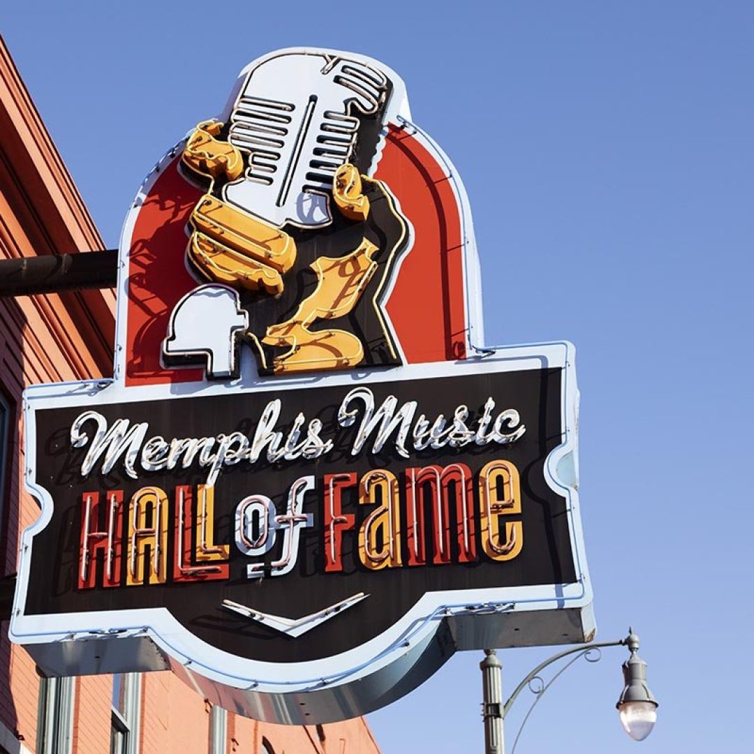Sign for the Memphis Music Hall of Fame in Memphis, Tennessee.