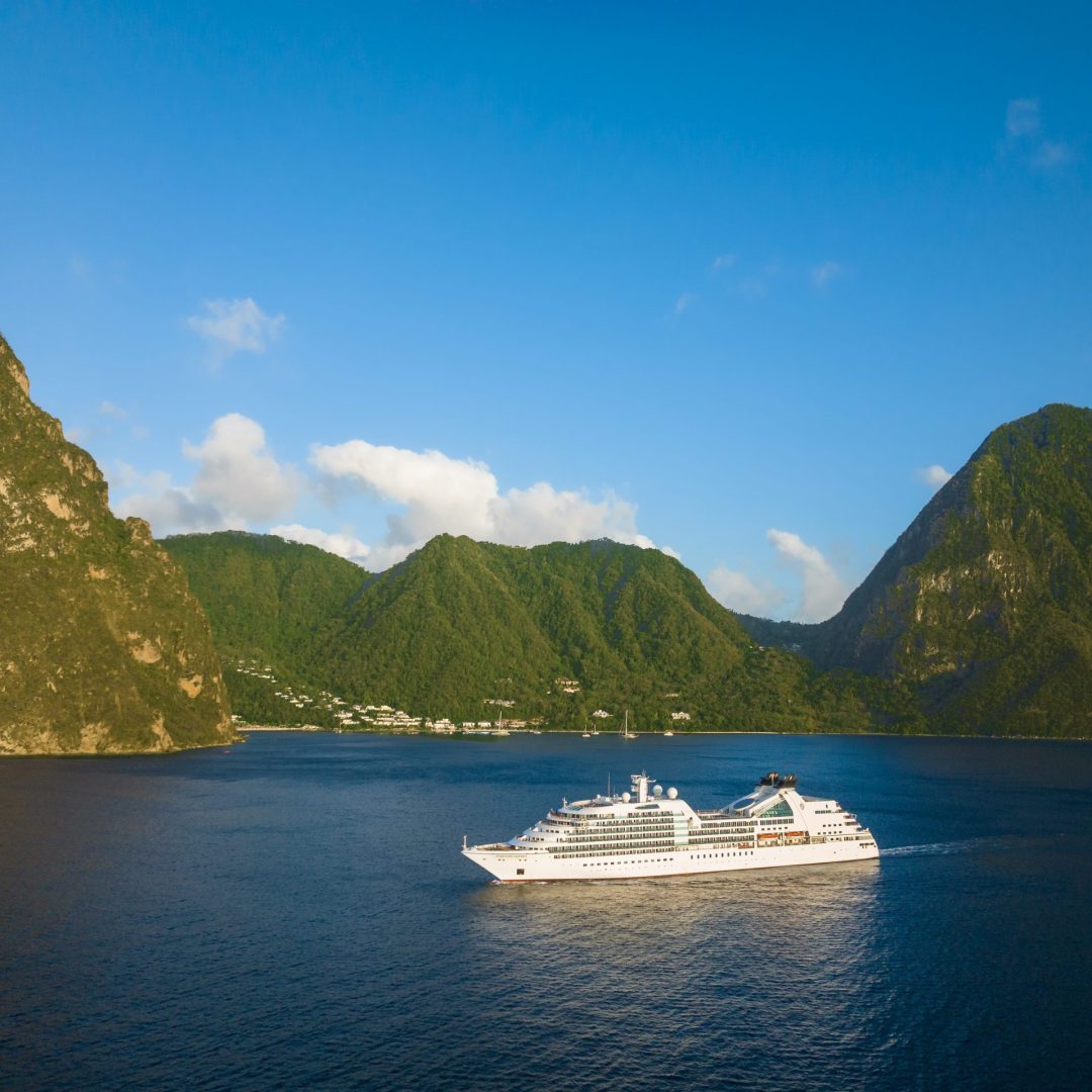 A Seabourn ship sails the Caribbean Sea